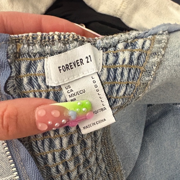 Forever 21 Light Blue Washed Denim Wide-Leg Jumpsuit - Picture 7 of 8